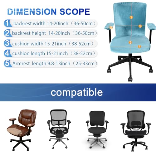 Tallew 4 Pcs Office Chair Covers Set Computer Universal Protective Stretchable Chair Seat Covers Desk Armrest Slipcovers Pads Office Cushion Backrest for Rotating(Lake Blue) - color: Lake Blue