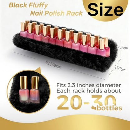 Care&More YJ 15 Inch Nail Polish Shelves, 4-Pack Fuzzy Display Nail Polish Rack for Storing Nail Bottles, Sunglasses, Essential Oils, Plush Soft Black - color: Black