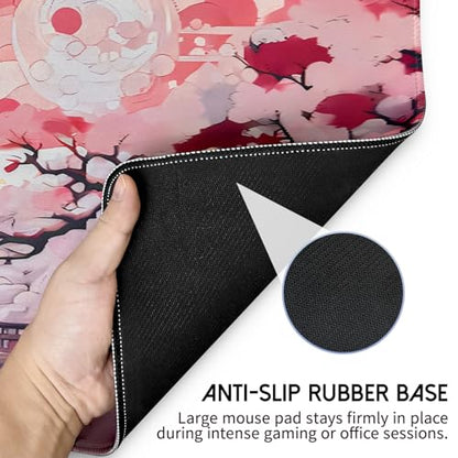 FreeNook Japanese Large Gaming Mouse Pad 31.5 x 11.8 in Computer Mouse Pad Anime Gaming Mousepad, Expanded Architecture Cute Desk Pad with Nop-Slip Suitable for Home Office - color: Cherry Tree, size: 31.5L x 11.8W inches