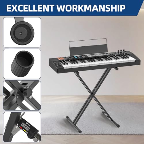 GLEAM Keyboard Stand and Bench Set, Double X Style Digital Piano Stand Height from 19" to 38", Heavy Density Foam Padded Stool from 14" to 18" Black