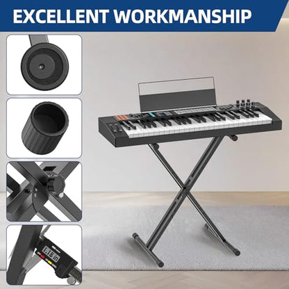 GLEAM Keyboard Stand and Bench Set, Double X Style Digital Piano Stand Height from 19" to 38", Heavy Density Foam Padded Stool from 14" to 18" Black