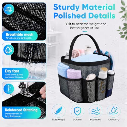 Attmu Mesh Shower Caddy Portable for College Dorm Room Camping Essentials, Shower Caddy Dorm with 9-Pockets, Large Capacity Hanging Basket Bathroom Bag for Toiletry, Swimming, Gym, Camp, Beach - color: Black
