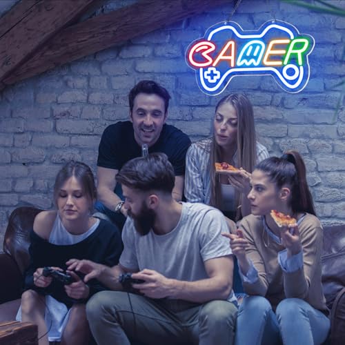 Gamer Neon Sign for boy room decor, 15 * 9 inch Blue Gaming led lights with USB Power and Dimmer Switch for game room decor,teen's room,man cave,adult and Kids - style: blue-gamer