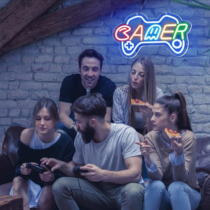 Gamer Neon Sign for boy room decor, 15 * 9 inch Blue Gaming led lights with USB Power and Dimmer Switch for game room decor,teen's room,man cave,adult and Kids - style: blue-gamer
