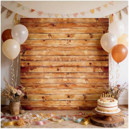 6x6FT Polyester Wood Wall Photography Backdrop Rustic Natural Wooden Board Photo Background Banner Birthday Party Wedding Baby Shower Cake Table Decor Studio Booth Prop Supplies - size: 6x6FT