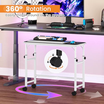 Snughome Mobile Keyboard Tray with Mouse Pad, Height Adjustment 21.6"-31.1", Keyboard Standing Desk, Rolling Under-Desk Extender with Lockable Casters, Desk Accessories for Home Office, White - color: White