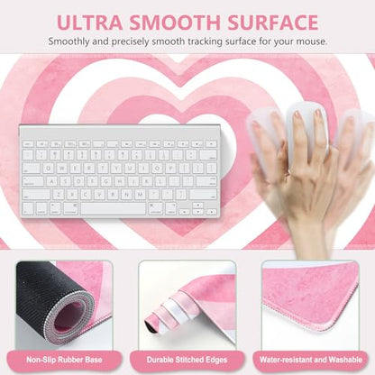 iLeadon Pink Desk Mat, Desk Pad + Pink Mouse Pad with Wrist Rest + Keyboard Wrist Rest + Coaster, 4in1 Mouse Pad Set, Mouse and Keyboard Pad for Home Office, Heart Pink - color: Heart Pink