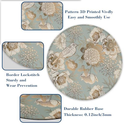 Butterfly Peonies Bird Mouse Pad Round Mouse Mat, Non-Slip Rubber Base Mousepad with Stitched Edge for Wireless Computer Laptop Office Desk Accessories 8 x 8 Inches - color: Butterfly Peonies Bird