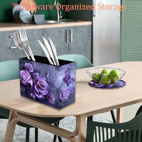 Pen Holder and Anti-Slip Mouse Pad Combination, Makeup Brush Storage Box, Tableware Storage Box, Suitable for Office and Home - Purple Rose - color: Purple Rose