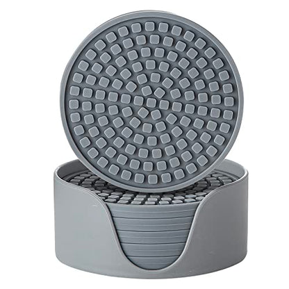 Colinda Silicone Drink Coasters with Holder, Set of 6, Outdoor Cup Mat for Hot or Cold Drinks, Thickened, Non-Slip,Non-Stick, Cool Grey - color: Cool Grey