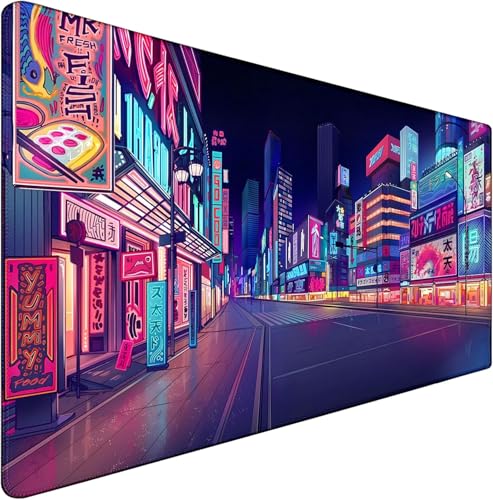 Japanese City Big Desk Mat Large Office Desk Pad, Durable Extended Mouse Mat, 35.4"x15.7" Computer Mousepad with Non-Slip Rubber Base & Stitched Edge for Home Office Gaming Work - color: City, size: 35.4" x 15.7"