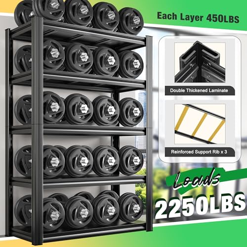 Raybee Storage Shelves Garage Shelving Heavy Duty,5-Tier Adjustable Garage Shelves,Metal Shelving for Garage,Basement, Warehouse,Pantry, 72" H x 31.5" W x 16.5" D，Black - size: 16.5"D x 31.5"W x 72"H,Black