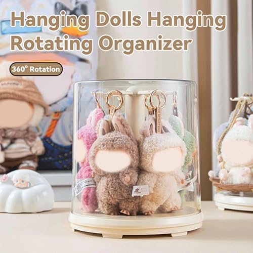 Rotating Display Case for Labubu Doll Keychains, Display Stand for Dolls, Storage case for Dolls, Dust and Moisture Proof, 360° Display - size: 6.6-inch