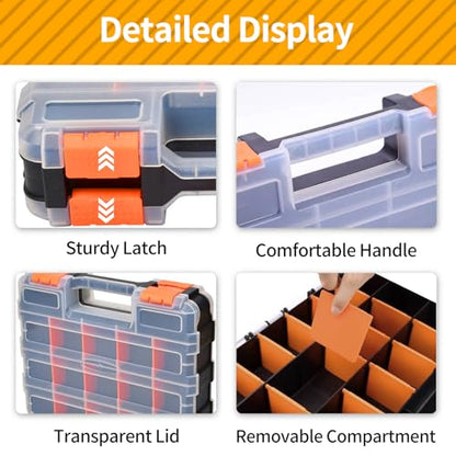 2 Pack Small Parts Organizer, 34-Compartments Hardware Organizer Box, Double Side Storage Case Tools Box with Removable Dividers for Screws, Bolts, Nails, Beads, Jewelry & More