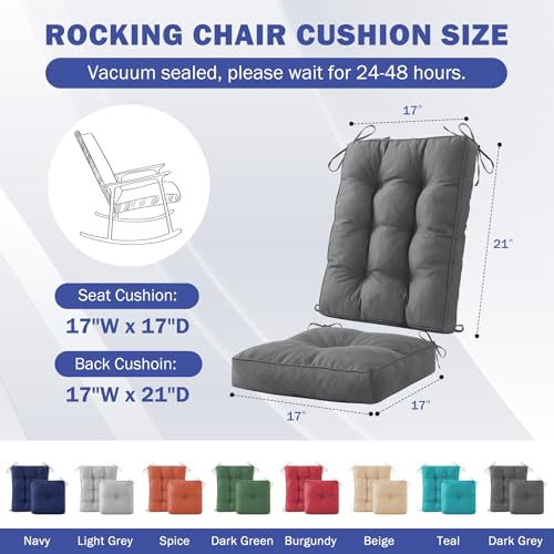 IPYNBAP Rocking Chair Cushion, Waterproof and Fade-Resistant Patio Chair Cushions, Tufted Chair Pads for Rocker Furniture, 17x17 Inch, Indoor/Outdoor Seat Cushions with Ties, Dark Grey - color: Dark Grey, size: 17"X17"/21"X17"