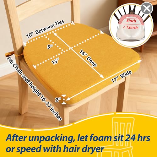 AAAAAcessories D-Shaped Chair Cushions, 2" Thick Dining Chair Pads with Ties and Removable, Machine-Washable Cover, 17" x 16", Set of 4, Golden Orange - color: Golden Orange, size: 4 Count(Pack of 1)