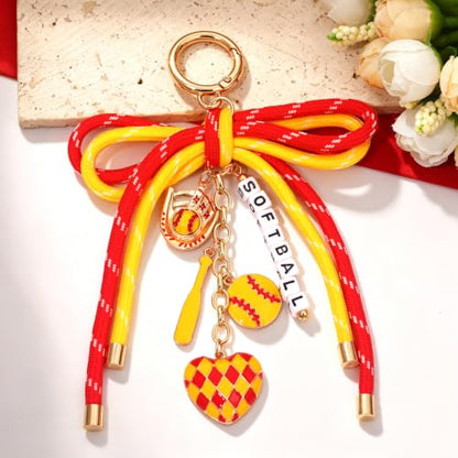 PHALIN Football Baseball Basketball Golf Bag Charms Keychain for Women Men Bow Purse Charm Sport Mom Gifts - style: Softball-1