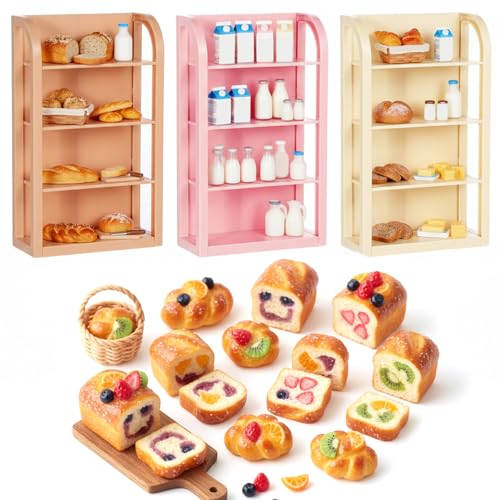 3Pcs Miniature Supermarket Shelves 4 Layers Shelf Display Rack Furniture Mode Dollhouse Bookshelf Doll House Store Storage Bookshelf Accessories for Displaying Mini Books Cosplay Party - color: Color 1