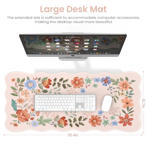 HAOCOO Desk Matt for Desktop, Desk Mat for Keyboard and Mouse, Non-Slip & Waterproof Cute Desk Mat, Large Keyboard Mats for Desk, Edge Stitched XXL Desk Mouse Pad for Office (Light Pink) - color: Light Pink Wave