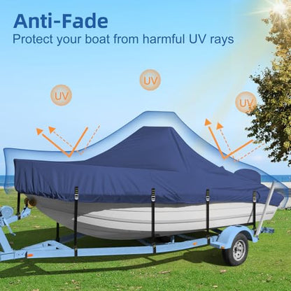 Center Console Boat Cover, 900D Heavy Duty Boat Center Console Cover, Waterproof Boat Covers 22-24 FT with Motor Cover and Metal Windproof Adjustable Buckle, Navy - color: Navy, size: 22'-24' Length , Beam Width up to 116" W