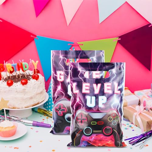 Adecortalk 50 Pcs Video Game Party Favor Bags Video Game Gift Bag Plastic Candy Goodie Treat Gift Bags for Kids Game On Birthday Baby Shower Party Decorations Gamer Party Supplies