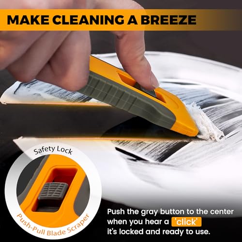 Razor Blade Scraper Tool with 15pcs Extra Blades, Cleaning Razor Scraper for Glass, Glass Top Stove Scraper for Oven Door, Cooktop Scraper, Glass Scraper Cleaning Paint from Glass - color: Orange