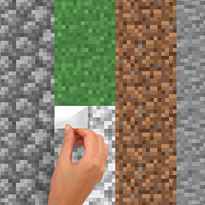 RoomMates Minecraft Block Strips Peel and Stick Wall Decals, 16 Decal Set, Vinyl, Green, Gray, Brown, Removable Repositionable, No Sticky Residue, For Renters and Homeowners - size: (Pack of 1)