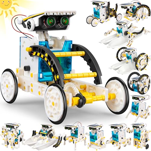 STEM 13-in-1 Solar Power Robots Creation Toy, Educational Experiment DIY Robotics Kit, Science Toy Solar Powered Building Robotics Set Age 8-12 for Boys Girls Kids Teens to Build - color: White1