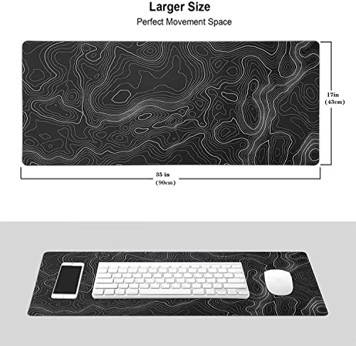 AQQA Large Mouse Pad Mat (35x17 in) Extended XXXL Gaming Mouse Pad with Non-Slip Rubber Base,Background Topographic Map Lines Contour Geographic for Gaming Office Laptop Computer Men Women - color: Black, size: 17L x 35W inches