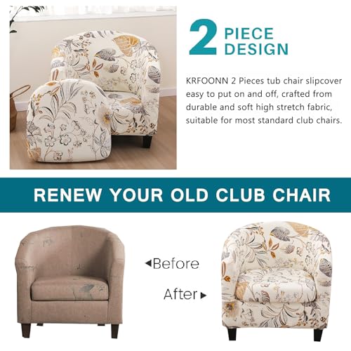 KRFOONN Club Chair Slipcover 2 Piece Stretch Printed Round Barrel Chair Covers Removable Tub Chair Slipcover with Elastic Bottom Chair Coverings Furniture Protector Cover for Living Room, B26 - color: Colorb26
