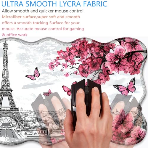 Bxgolkgd Desk Mat Set,Mouse Pad with Keyboard Wrist Rest & Mouse Wrist Rest,Wave-Shaped Design,Non-Slip Rubber Base,Ergonomic Desk Mat for Home,Office,Gaming,Butterfly Eiffel Tower - color: Butterfly Eiffel Tower