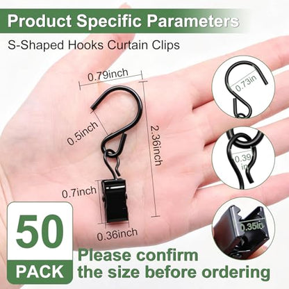 50 Pack S Hooks Curtain Hanging Clips, Stainless Steel Curtain Hooks 2.4 Inch Metal Clips Hook for Hanging Photo Christmas Party Lights Courtyard Decoration Art Craft