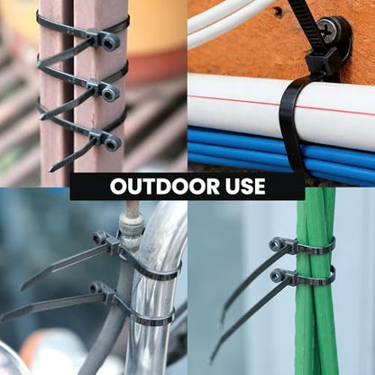 Heavy Duty Zip Ties with Screw Hole, 75lbs Tensile Strength, 7.5 Inch Mountable Cable Ties for Indoor & Outdoor Use, 100PCS Black Nylon Universal Cable Tie Buckle - size: 100PCS