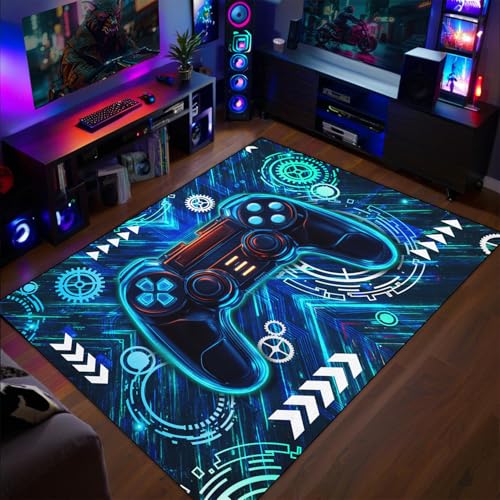 Gaming Rug for Boys Room - Gamer Rug, 5'X7' Cool Gaming Carpet for Teens Boys Bedroom Playroom Decor, Blue Game Controller Gaming Carpet for Office Computer Chair Floor Mats - color: Gaming-432, size: 5' x 7' (Rectangular)