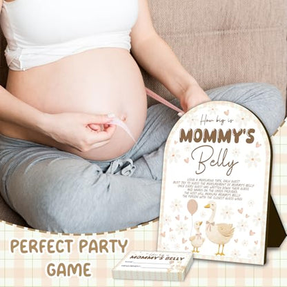 54 Piece Goose Wooden Signs with 50 Guest Game Cards - Measure Your Belly Baby Shower Game Birthday Supplies Party Decorations, Baby Shower Table Signs Centerpieces