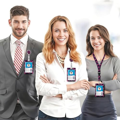 ID Badge Holder with Lanyard Fashionable ID Card Holders with Retractable Lanyards Soft Fiber Metal Clip Sturdy Buckle for Key Wallet Work Nurse Teacher (Cute Pink Ribbon) - color: Cute Pink Ribbon