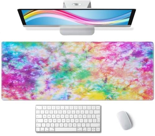 Colorful Tie Dye Pattern Desk Mat, Extended Big Mouse Mat for Home and Office, Large Gaming Mousepad Laptop Keyboard Mat with Non-Slip Rubber Base, Stitched Edges (31.50"x11.8"x0.12") - color: Colorful Tie Dye Pattern