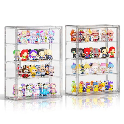 Clear 4 Tiers Acrylic Display Case for Figures Collectibles Wall Mounted Hobby Figurine Display Case with Shelves, Display Shelf Storage Box for Labubu Action Figures, Car Model, XXL, 2 Pack - size: XXL-2 Pack