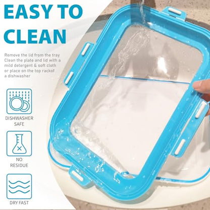 Kmass Kmaxx Plastic Snack Tray with Elastic Reversible Lid, 2-Pack – Airtight Storage Container for Fridge for Bacon, Deli Meat, Cheese, Cold Cuts & Fruit
