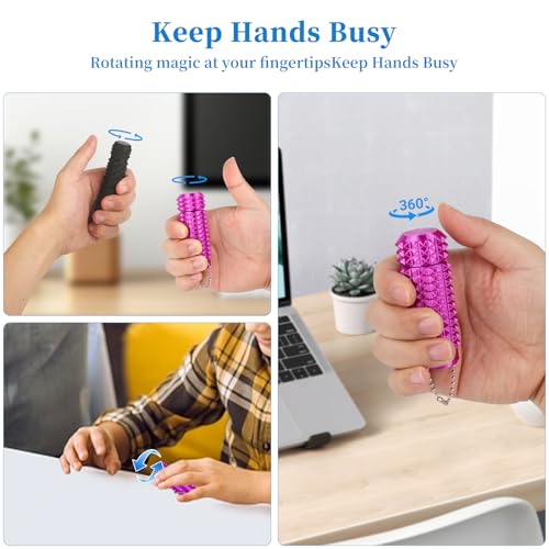 Little Ouchies Pain Stim Fidget Toy, 3D Printed Pocket Spiky Keychain with Clicker Button Spinner Sensory Toys for Anxiety Focus & Stress Reduction Novelty Gifts(Rotate Purple) - color: Rotate Purple