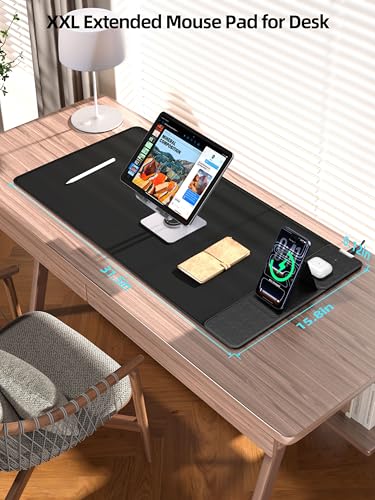 Mouse Pad with Magnetic Wireless Charger & Adjustable Phone Stand, 31.5"x15.8" Extended Desk Mat, Waterproof Ultra-Smooth Keyboard Pad, Non-Slip Base, Black - color: Black-31.5"x15.8"-Magnetic Stand-Right