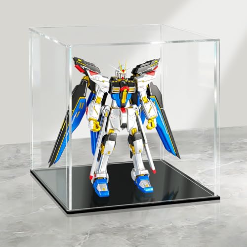 LANSCOERY Acrylic Display Case, 7 x 7 x 7 in Clear Display Box with 2mm Panels, Black Base, LED String Light Accessory for Action Figures and Figurines - color: Black, size: 7x7x7inch; 18x18x18cm