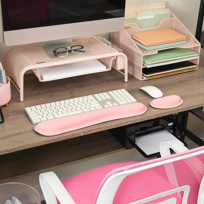 Mind Reader Ergonomic Wrist Rest Set, Keyboard and Mouse Support with Memory Foam, Non-Slip Base, Office and Gaming, Pink - size: Single Pink