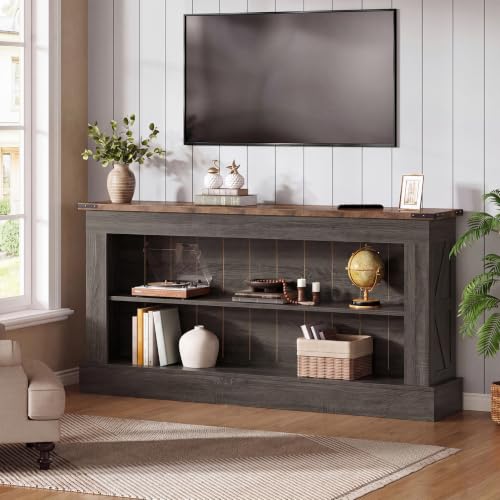 Tribesigns 63-Inch Long Console Table for Entryway, Narrow Long Entry Table with Shelves for Living Room, Farmhouse Sofa Console Behind Couch, for Foyer, Hallway, Gray and Brown - color: Gray and Brown