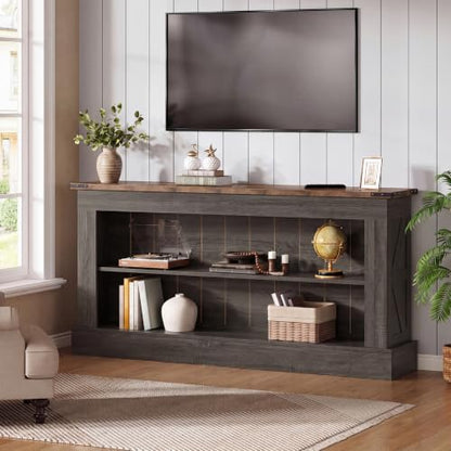 Tribesigns 63-Inch Long Console Table for Entryway, Narrow Long Entry Table with Shelves for Living Room, Farmhouse Sofa Console Behind Couch, for Foyer, Hallway, Gray and Brown - color: Gray and Brown