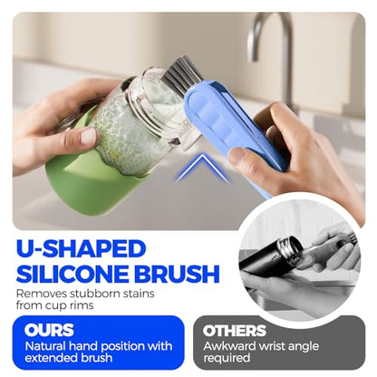 6 Pack Holikme 4 in 1 Cup Lid Cleaning Brush Set with 3 Straws, Multifunctional Bottle Brush, Silicone Cup Lid Gap Cleaner, Bristle Crevice Cleaning Brush, Blue - color: Blue