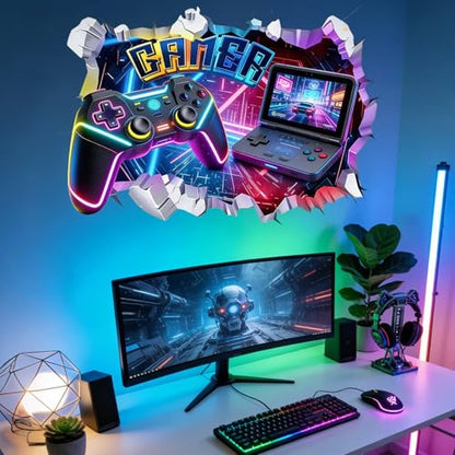 Game Wall Decal Large 3D Gamer Wall Stickers - Gamer Controller Gaming Wall Decals Peel and Stick for Boys Room Teenagers Boy Bedroom Playroom Wall Decor Bedroom Playroom