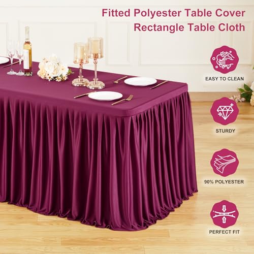 Wish Care 2 Pack Wine Red Rectangle Table Clothes for 4 Foot Tables, Polyester Fitted Tablecloths 4ft Stretch Table Cover for Wedding, Birthday, Parties, Trade Show, Craft Show - color: Wine Red, size: 48" x 24" (4 Ft - 2 Pcs)