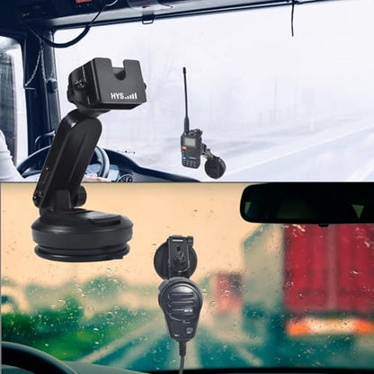 HYS SDS100 BCD436HP Universal Car Mount Dashboard & Windshield Suction Cup CB/GMRS Radio/Shoulder Speaker Mic Hanger Holder, Vehicle Suction Cups Holder for Scanner with Belt Clip&Round Knob Holder