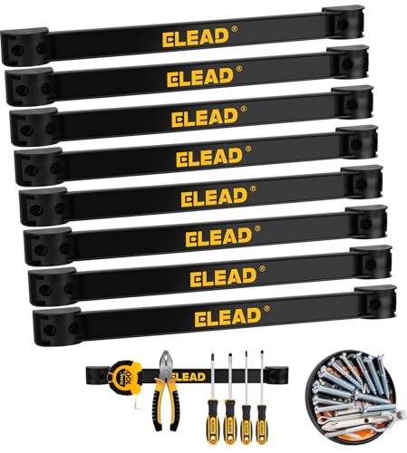 ELEAD 9-Piece 12" Magnetic Tool Holder Storage Organizer - Wall Mount Rack Garage Organization Power Magnet Hanger Workbench Board Slatwall Van Organizers Mounted Hanging Strip - color: Magnetic 12-Inch (9-Piece) Black